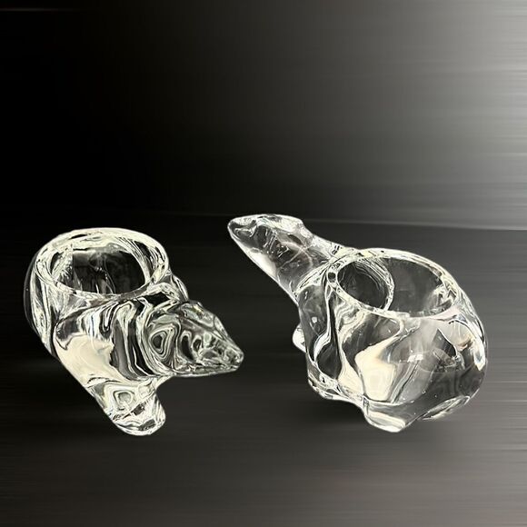 Set of Two New Indiana Glass Co Crystal Polar Bear Votive Tea Light Holders - Picture 2 of 11